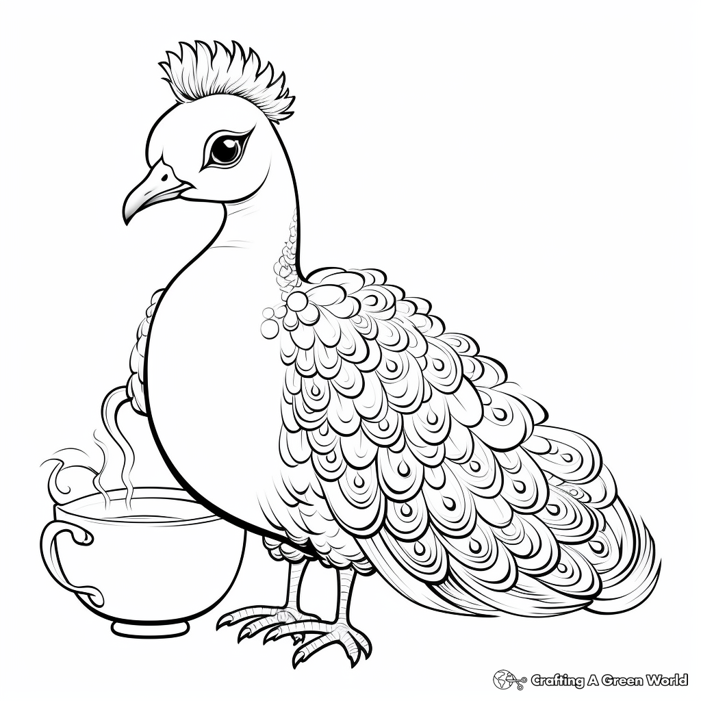 Exquisite Peacock Drinking Boba Coloring Pages 2