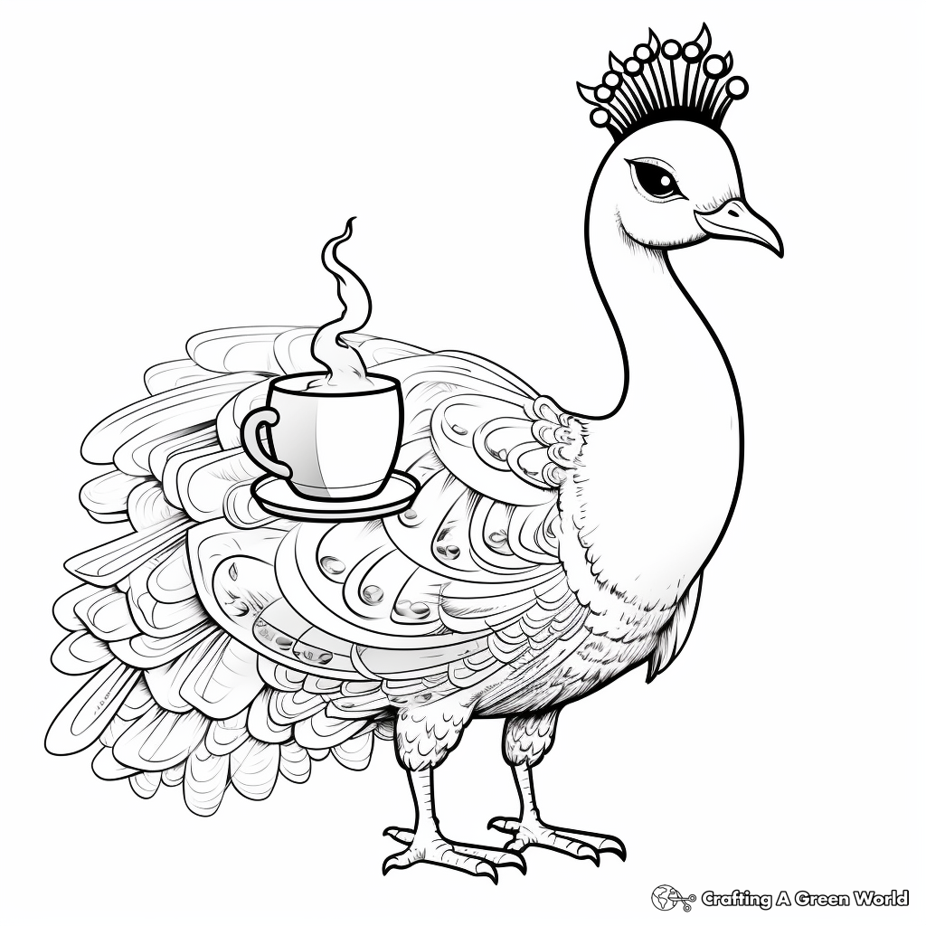 Exquisite Peacock Drinking Boba Coloring Pages 3