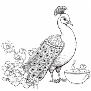 Exquisite Peacock Drinking Boba Coloring Pages 4