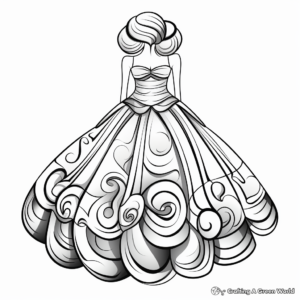 Exquisite Strapless Ball Gown Dress Coloring Pages 2