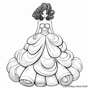 Exquisite Strapless Ball Gown Dress Coloring Pages 3
