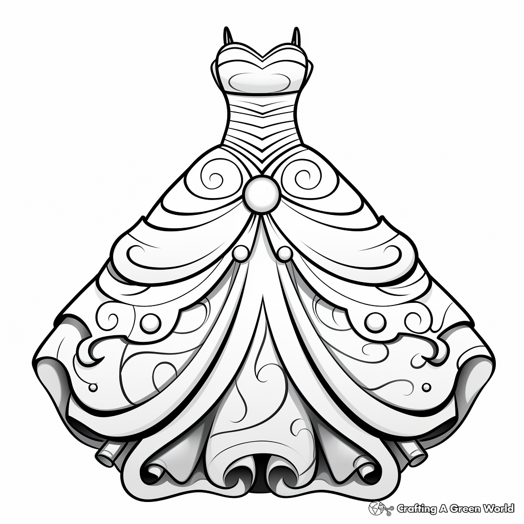 Exquisite Strapless Ball Gown Dress Coloring Pages 4