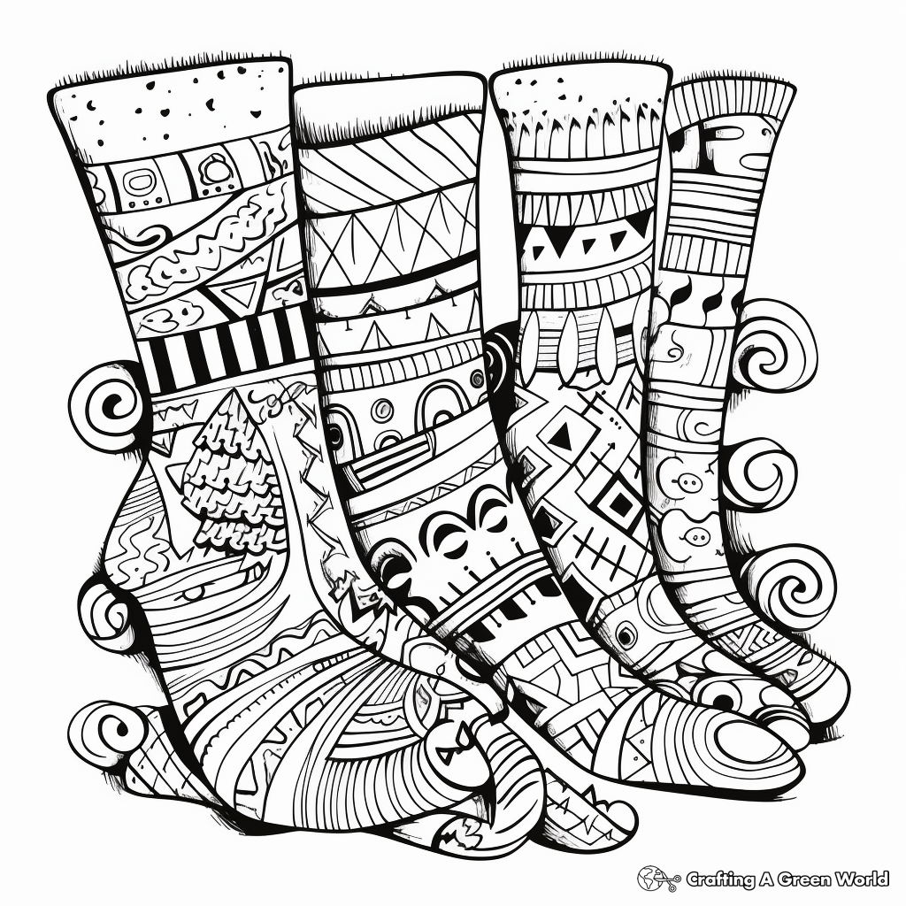 Extraordinary Patterned Socks Coloring Pages 1