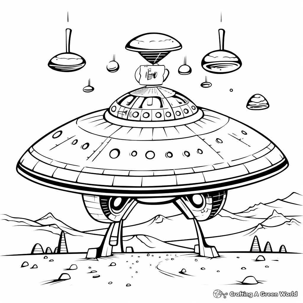 Extraterrestrial Encounter: First Contact Spaceship Coloring Pages 2