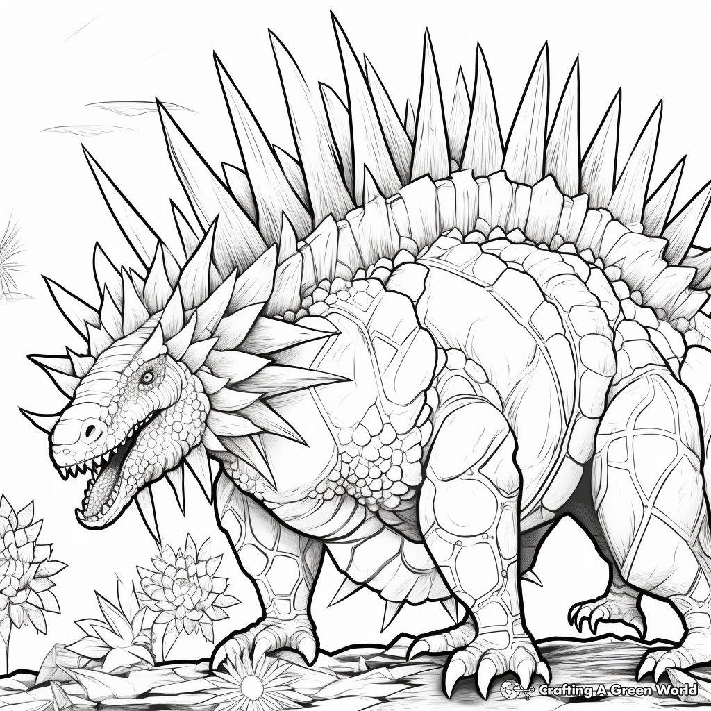 Extreme Detailed Stegosaurus Coloring Pages for Adults 1