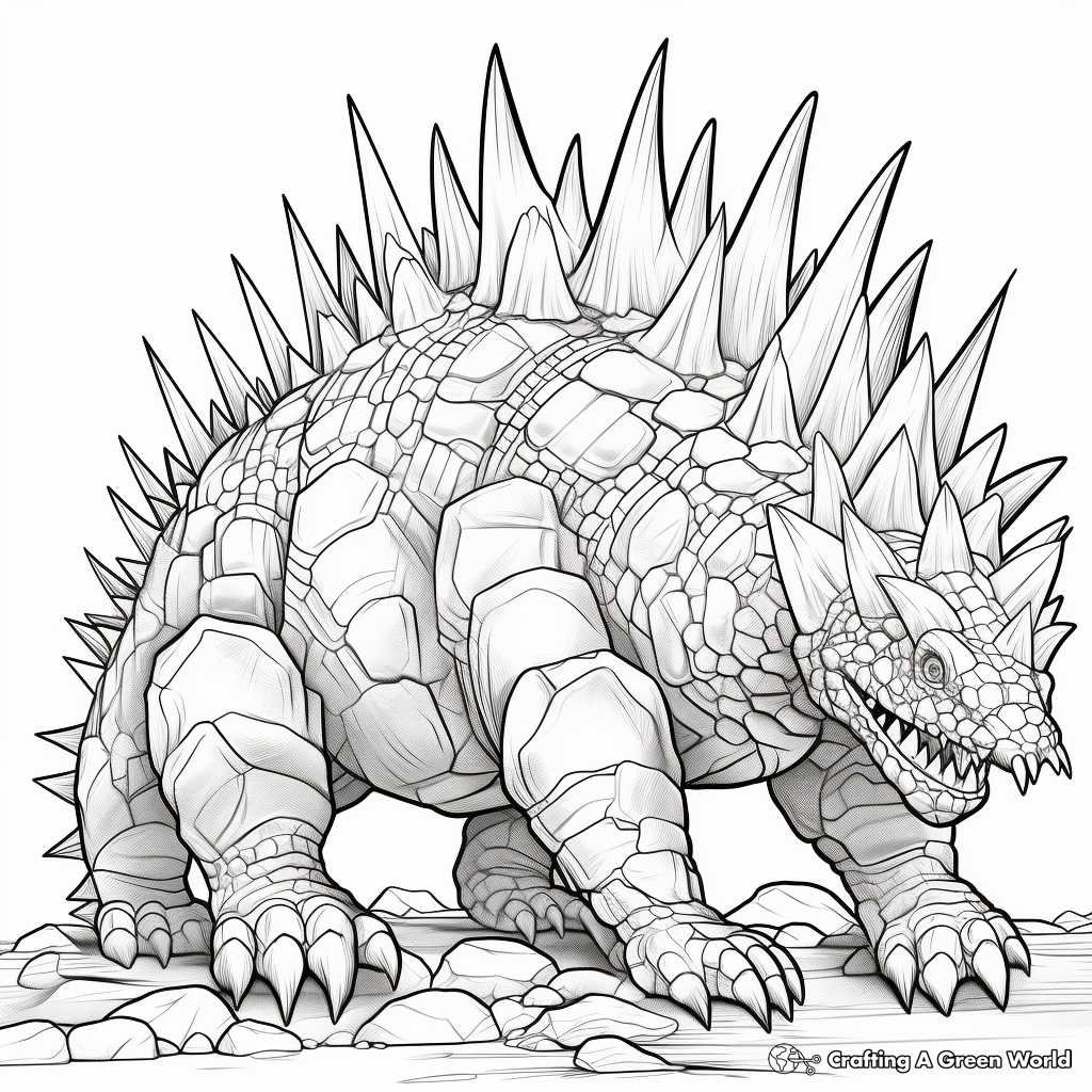 Extreme Detailed Stegosaurus Coloring Pages for Adults 2