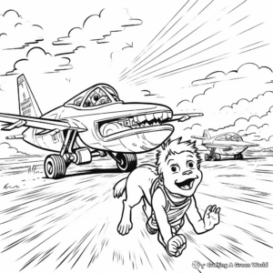 F18 in Action: Dogfight Scene Coloring Pages 1
