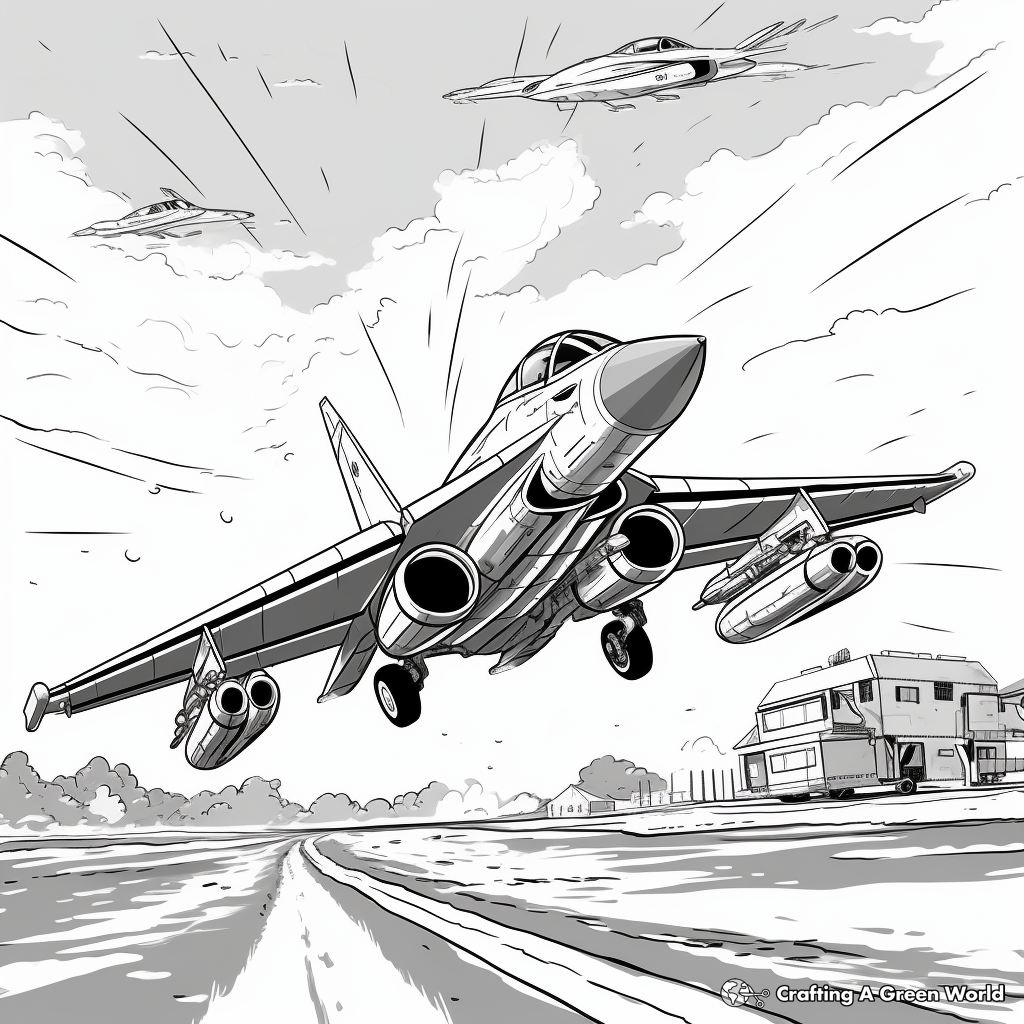 F18 in Action: Dogfight Scene Coloring Pages 2