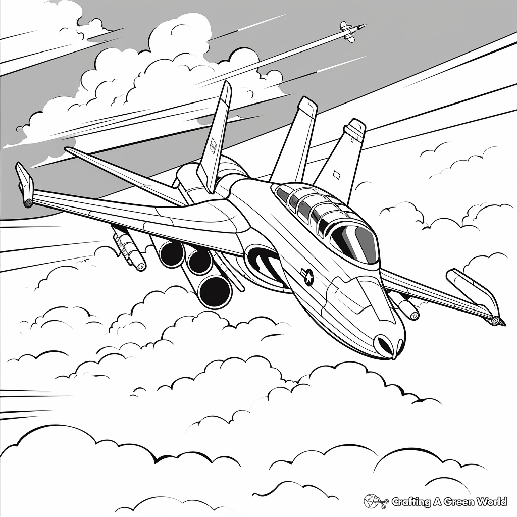 F18 in Flight: Sky-Scene Coloring Pages 3