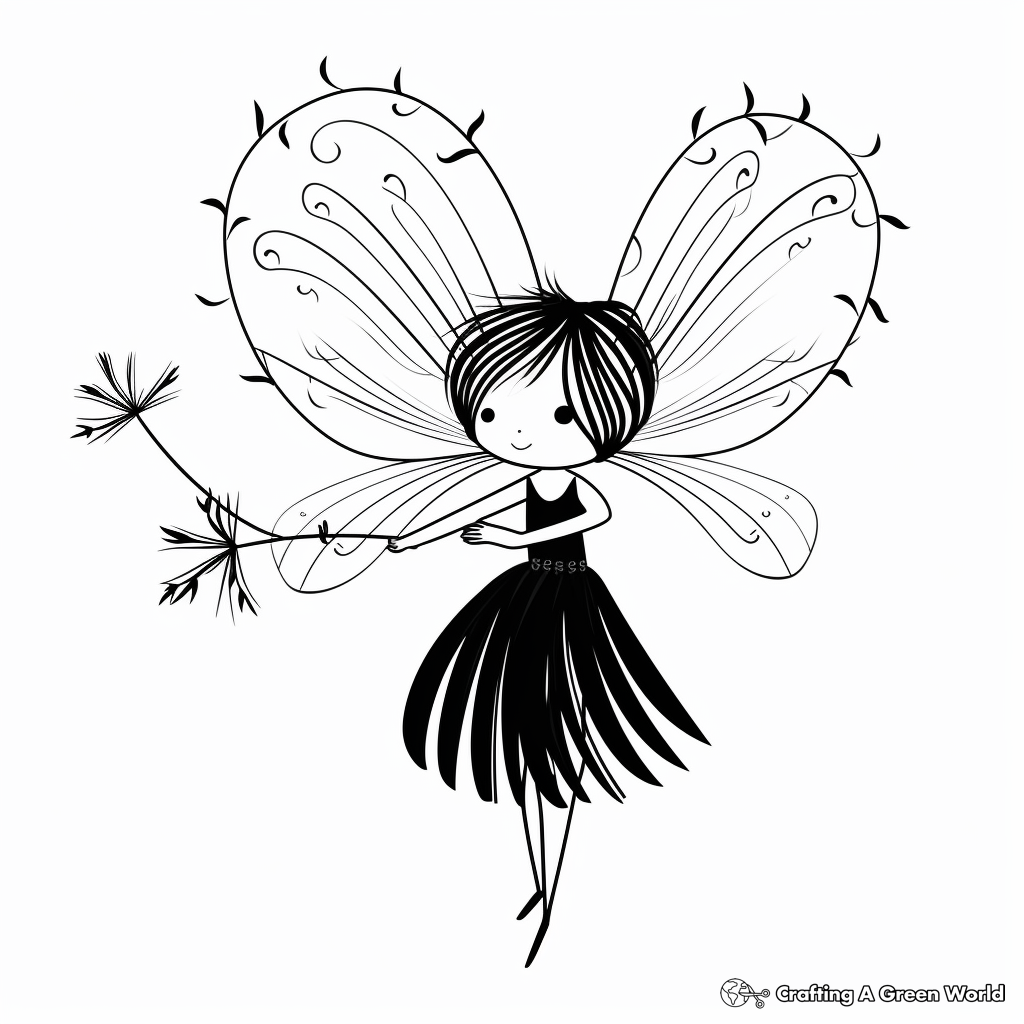 Fairy Sitting on Dandelion Coloring Pages for Kids 1