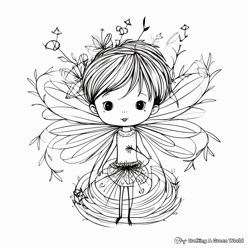 Fairy Sitting on Dandelion Coloring Pages for Kids 3