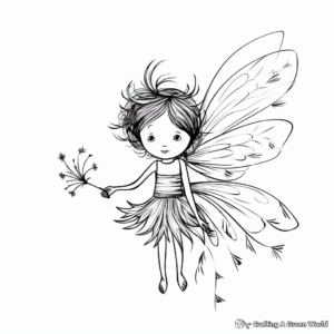 Fairy Sitting on Dandelion Coloring Pages for Kids 4