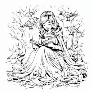 Fairy Tale Raven Illustration Coloring Pages 1