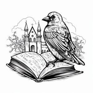 Fairy Tale Raven Illustration Coloring Pages 2