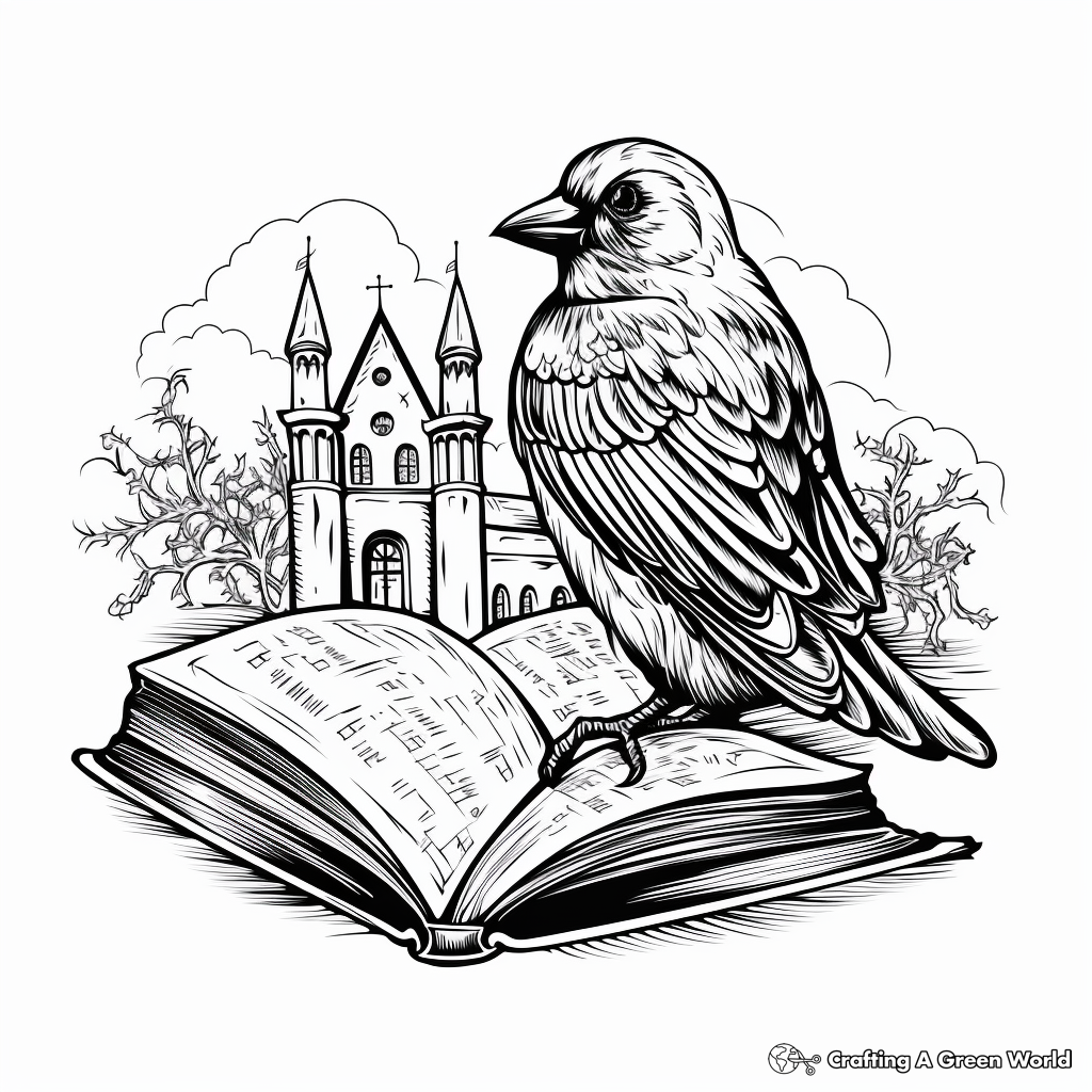 Fairy Tale Raven Illustration Coloring Pages 2