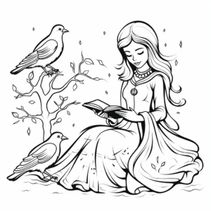 Fairy Tale Raven Illustration Coloring Pages 3
