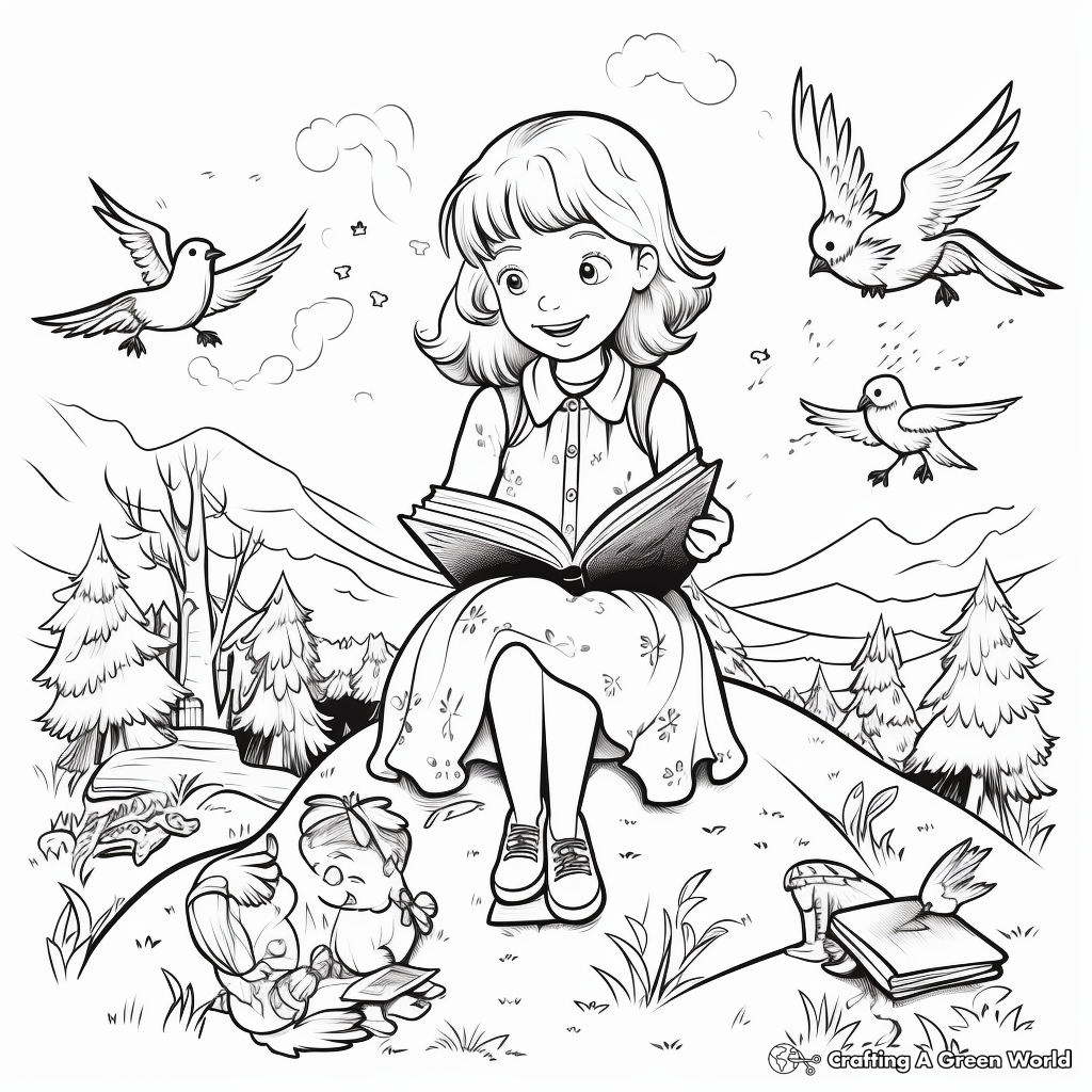 Fairy Tale Raven Illustration Coloring Pages 4