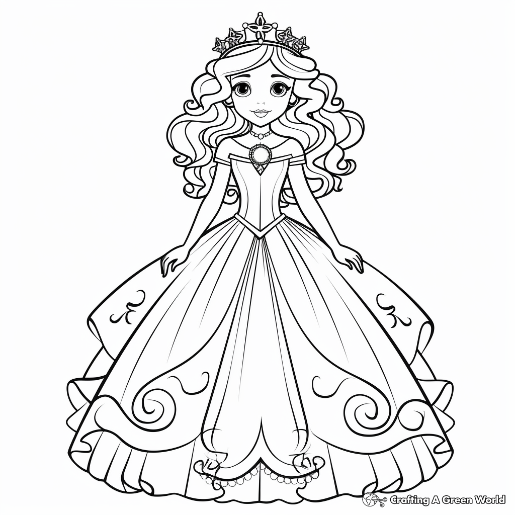 Fairytale-inspired Princess Dress Coloring Pages for Kids 1