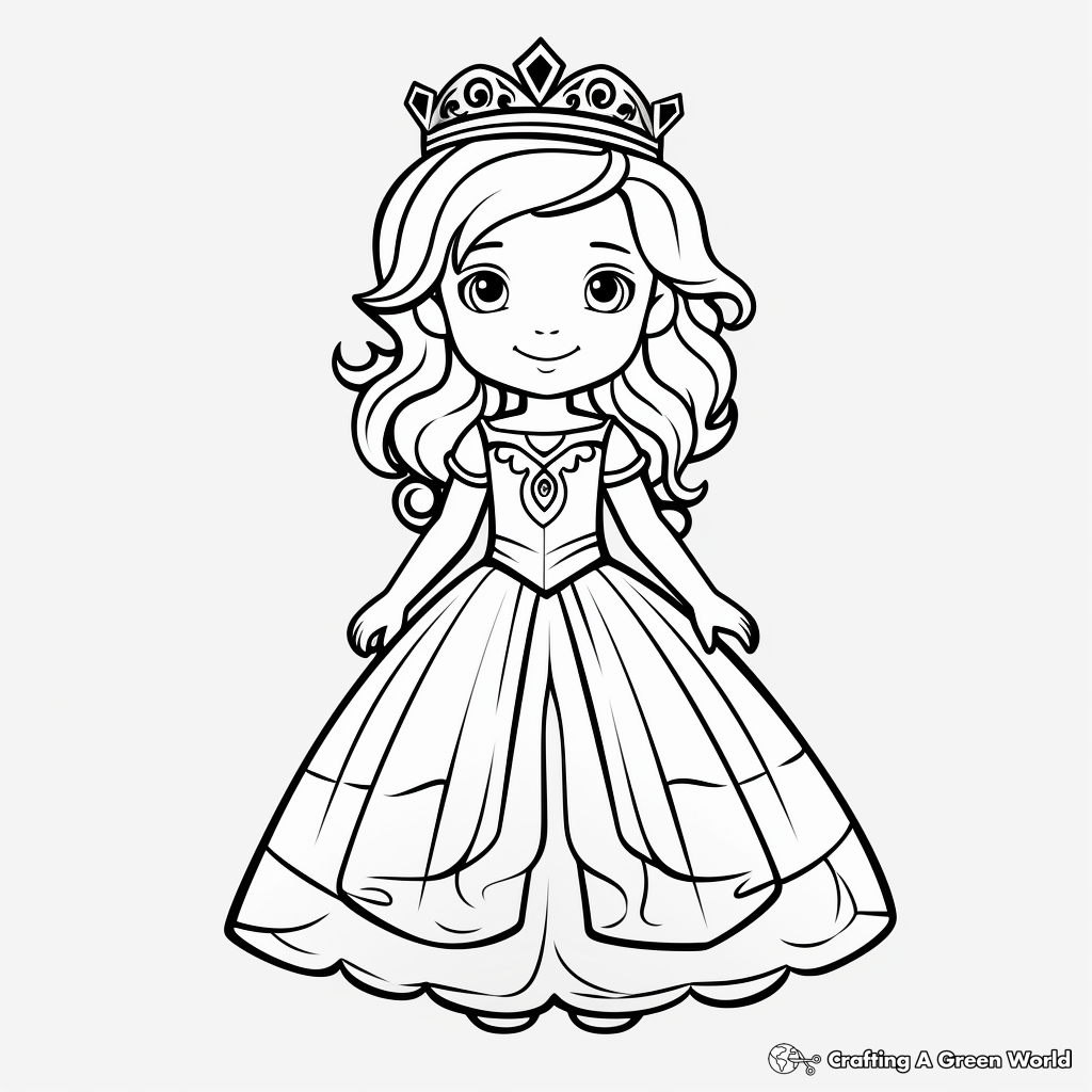 Fairytale-inspired Princess Dress Coloring Pages for Kids 2