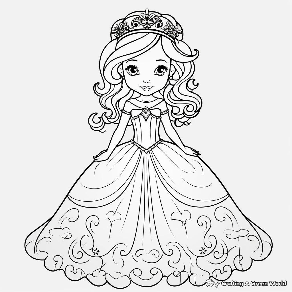 Fairytale-inspired Princess Dress Coloring Pages for Kids 3