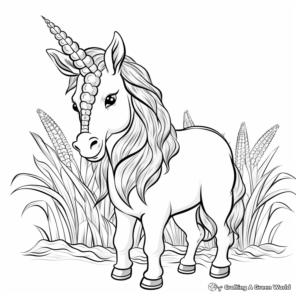 Fairytale Rainbow Unicorn Corn Coloring Pages 1