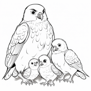 Falcon Family Coloring Pages: Male, Female, and Chicks 3