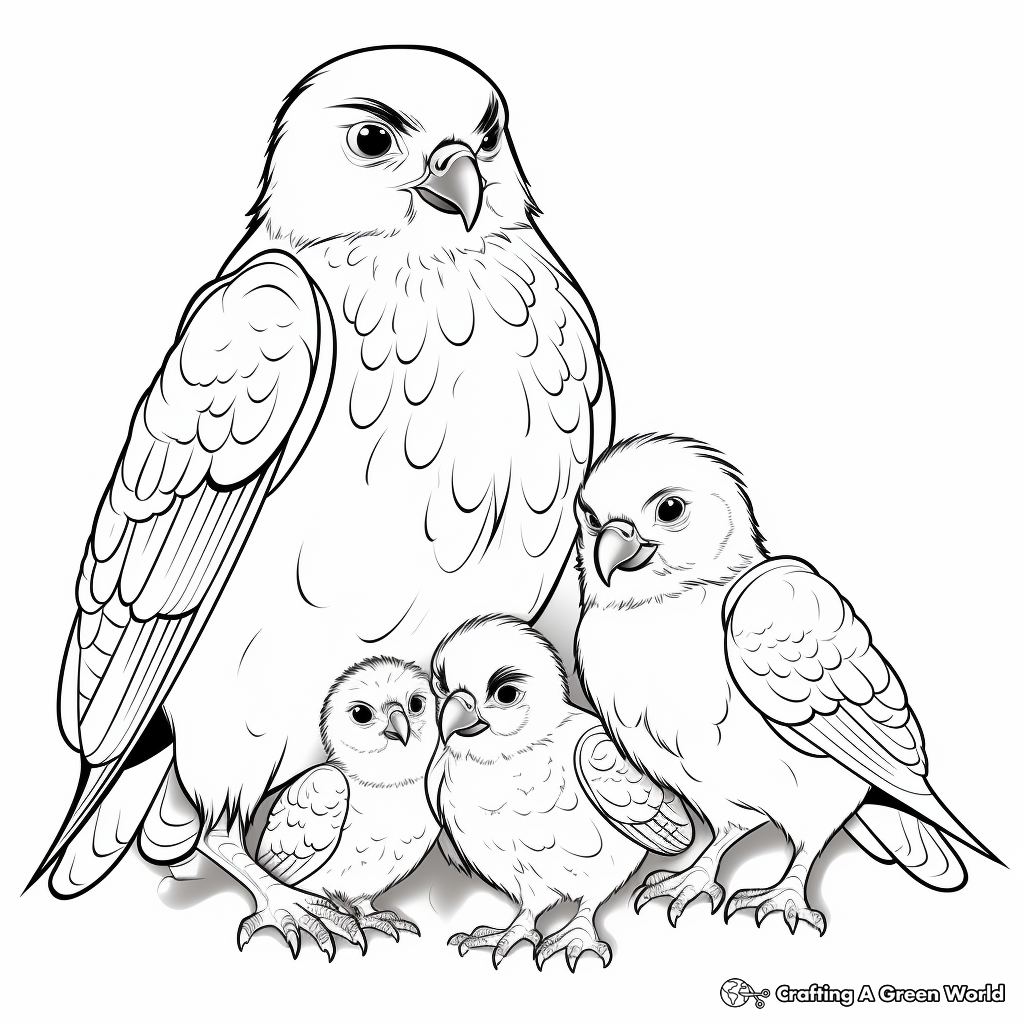 Falcon Family Coloring Pages: Male, Female, and Chicks 3