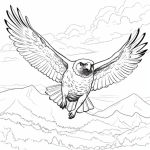 Falcon Flight: Majestic Sky Background Coloring Pages 1