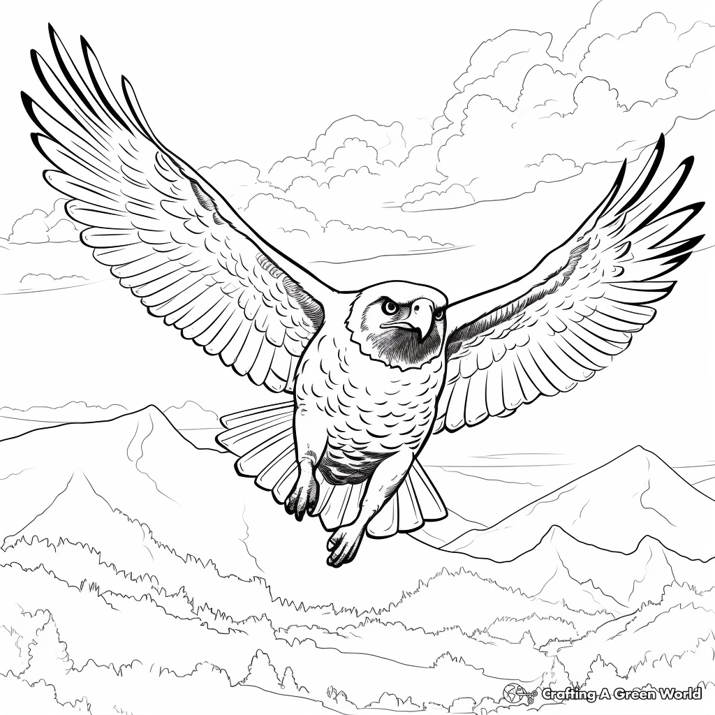 Falcon Flight: Majestic Sky Background Coloring Pages 1