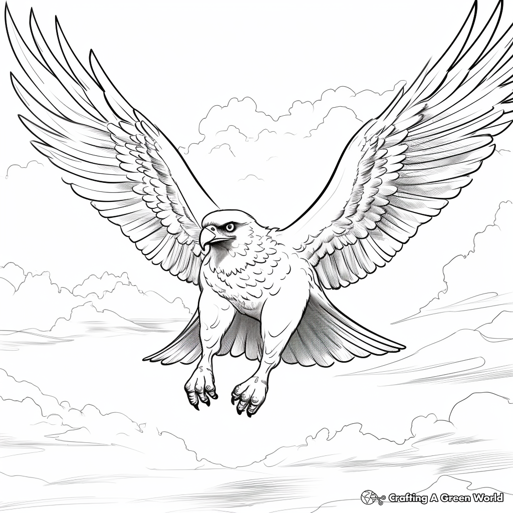 Falcon Flight: Majestic Sky Background Coloring Pages 3