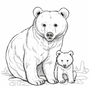 Family Bonding: Brown Bear and Cub Coloring Pages 1