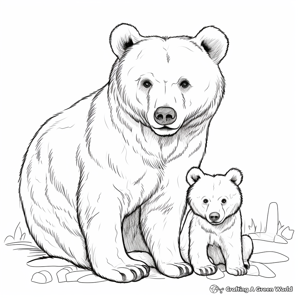 Family Bonding: Brown Bear and Cub Coloring Pages 1