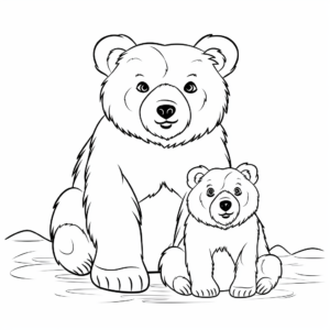 Family Bonding: Brown Bear and Cub Coloring Pages 2