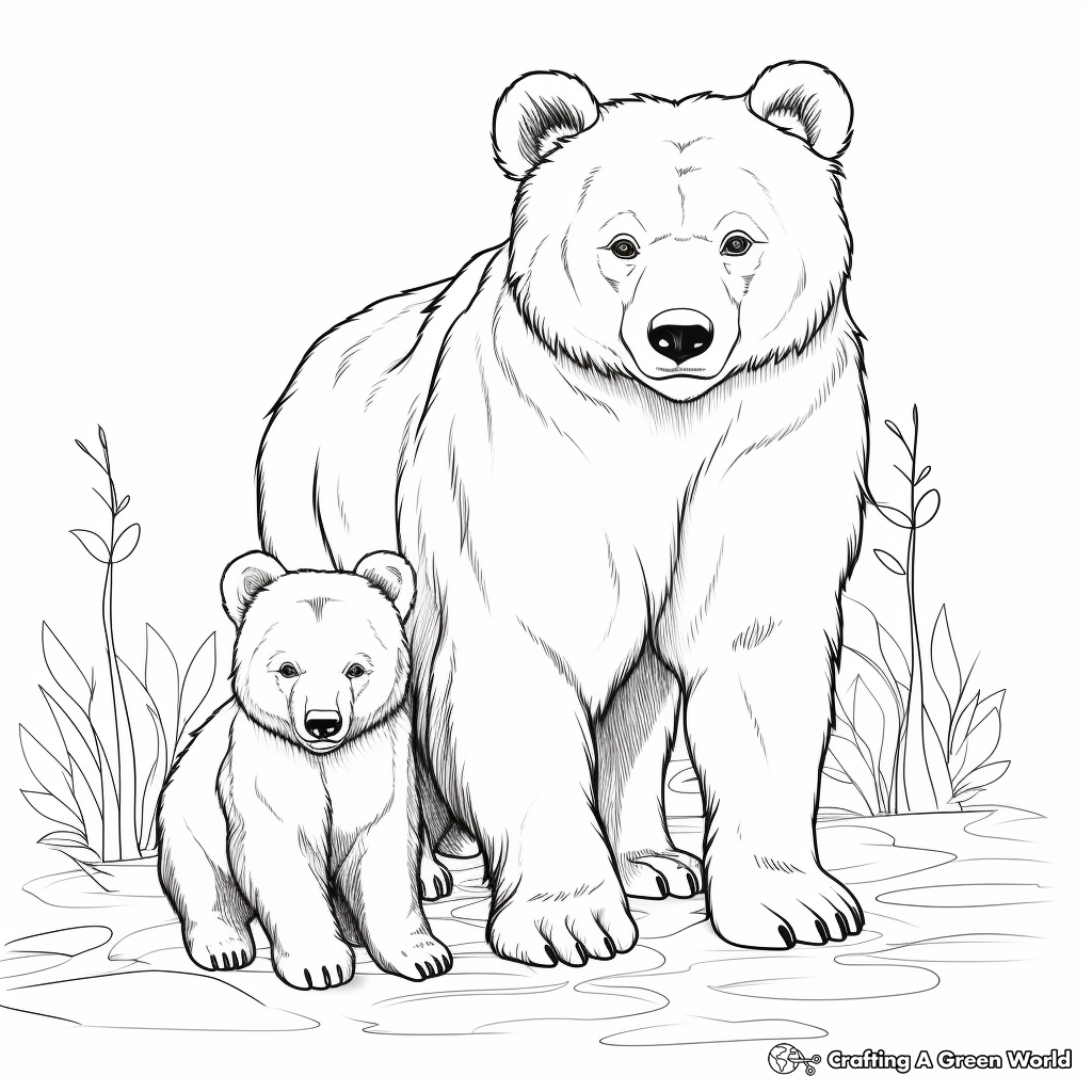 Family Bonding: Brown Bear and Cub Coloring Pages 3