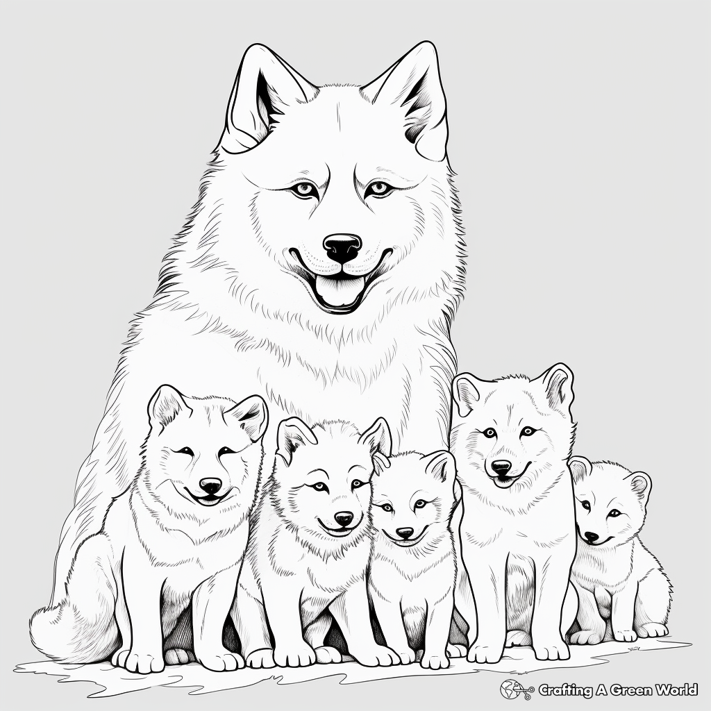 Family of Arctic Wolves Coloring Pages 1