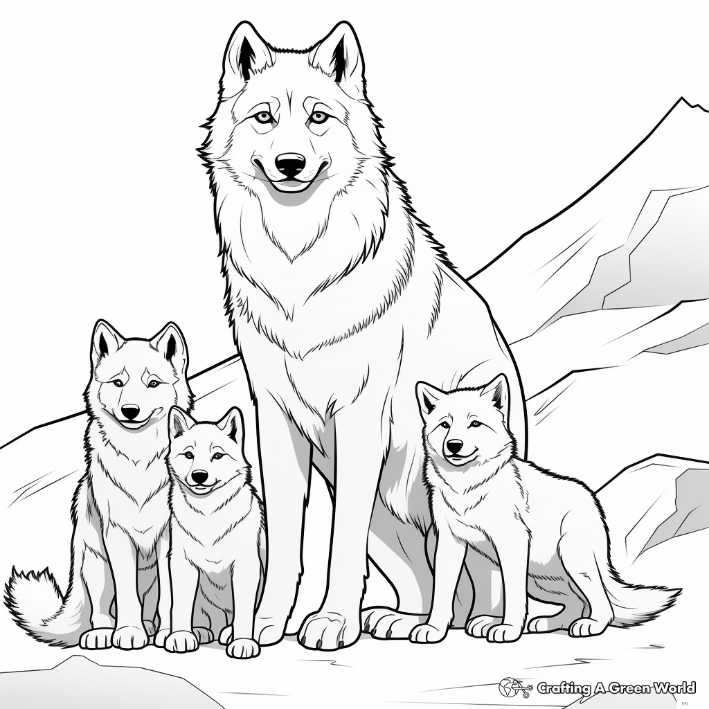 Family of Arctic Wolves Coloring Pages 2