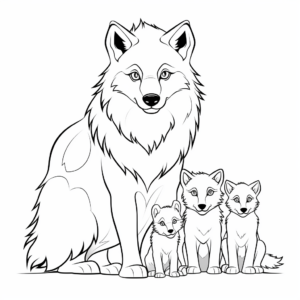 Family of Arctic Wolves Coloring Pages 3