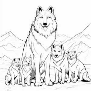 Family of Arctic Wolves Coloring Pages 4