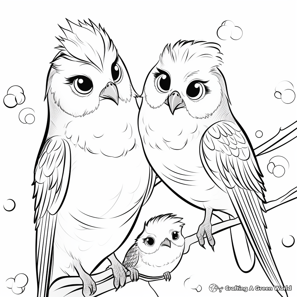 Family of Cockatiels Coloring Pages 1