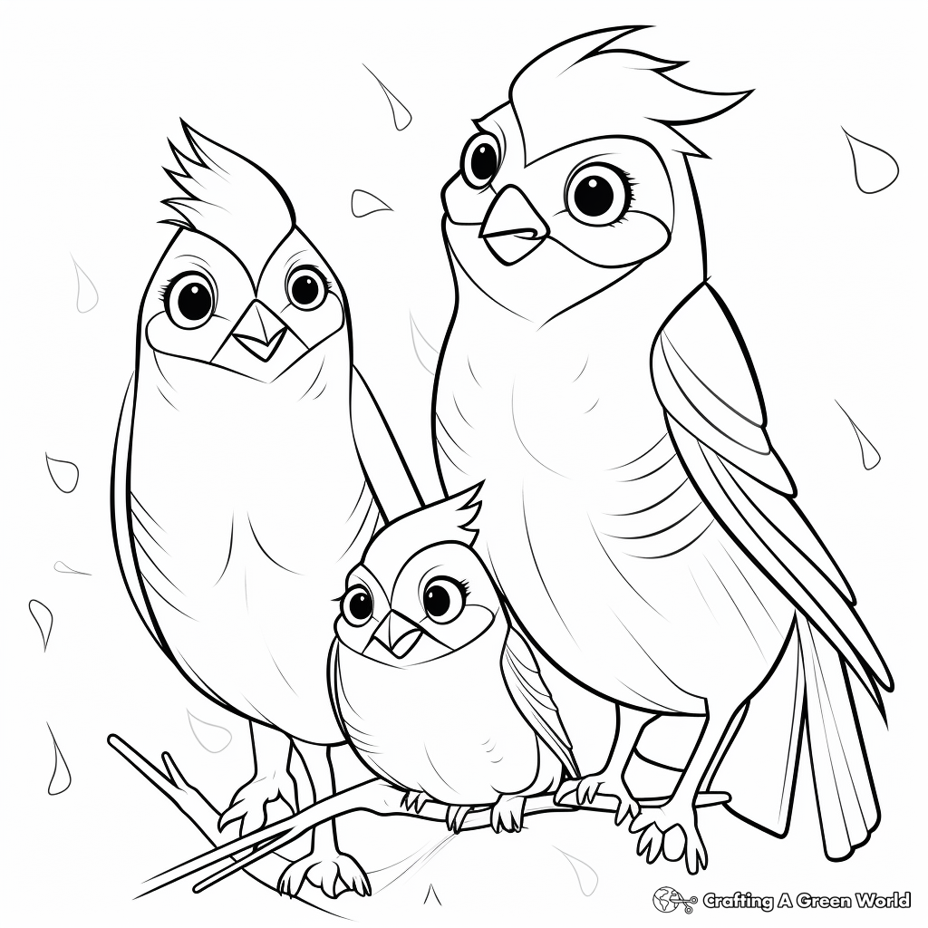 Family of Cockatiels Coloring Pages 2