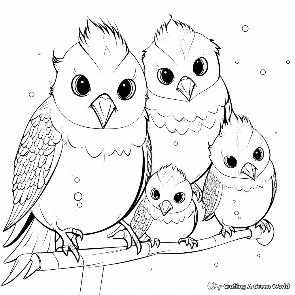 Family of Cockatiels Coloring Pages 3