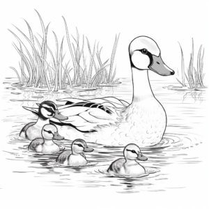 Family of Ducks: Swimming Scene Coloring Sheets 1