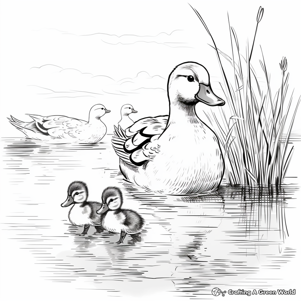 Family of Ducks: Swimming Scene Coloring Sheets 4