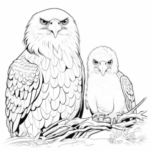 Family of Eagles in Flight Coloring Pages: Male, Female, and Eaglets 2