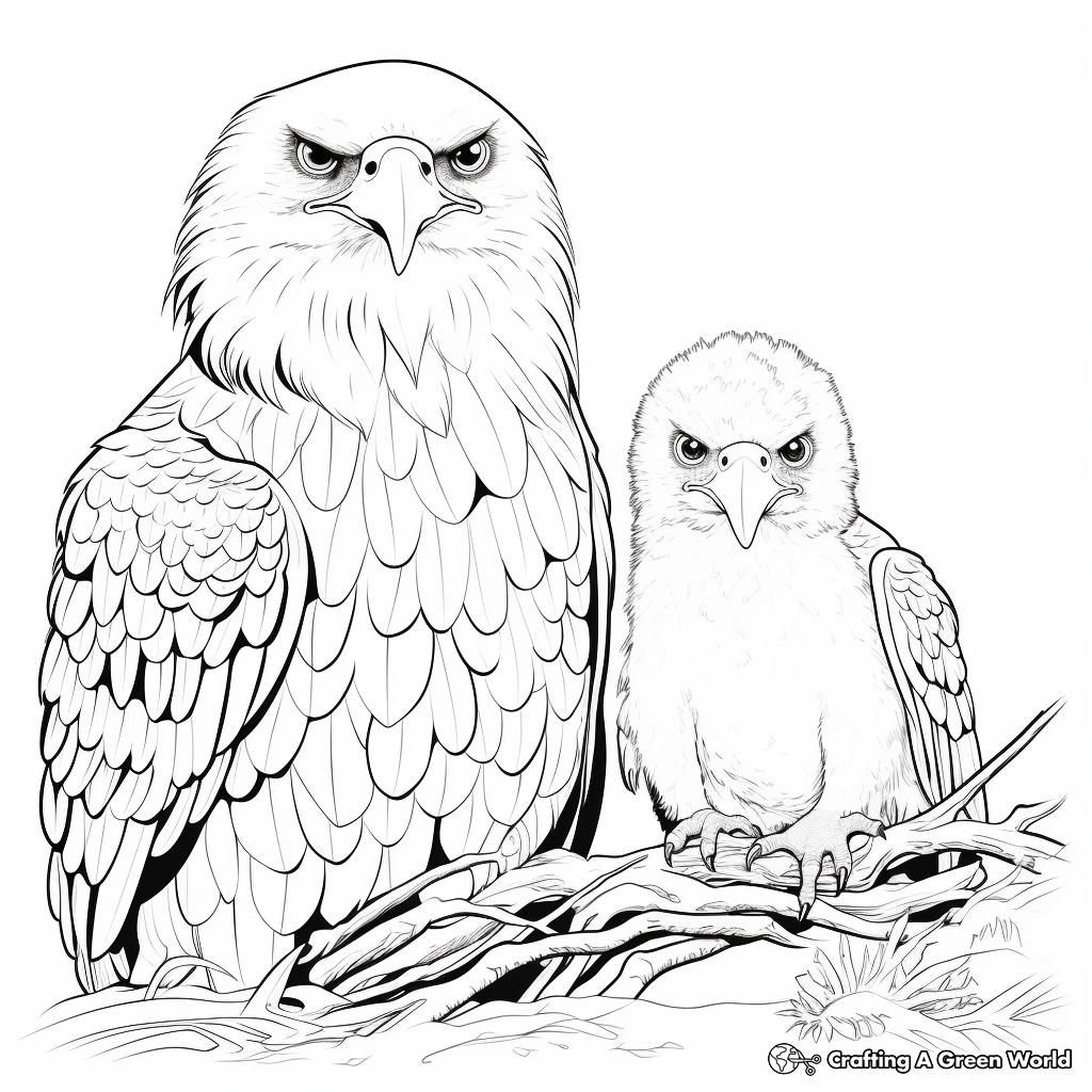 Family of Eagles in Flight Coloring Pages: Male, Female, and Eaglets 4