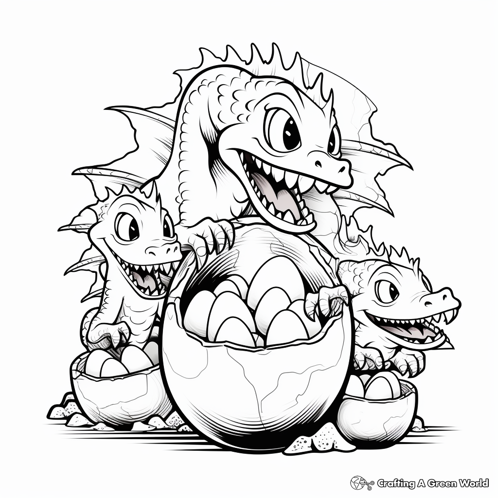 Family of Eggs: Carnivore Dinosaur Coloring Pages 1
