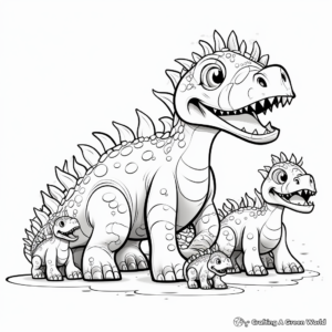 Family of Pachycephalosauruses: Dinosaur Herd Coloring Pages 1