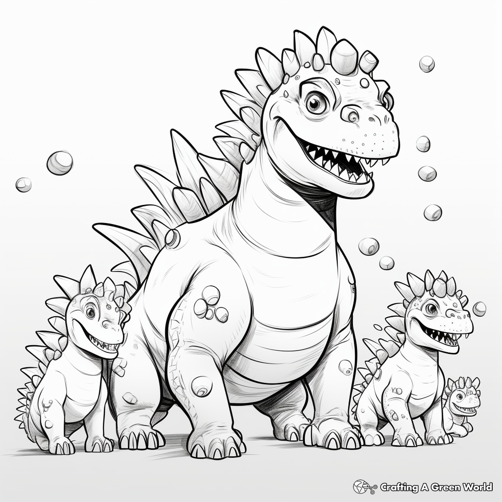 Family of Pachycephalosauruses: Dinosaur Herd Coloring Pages 2