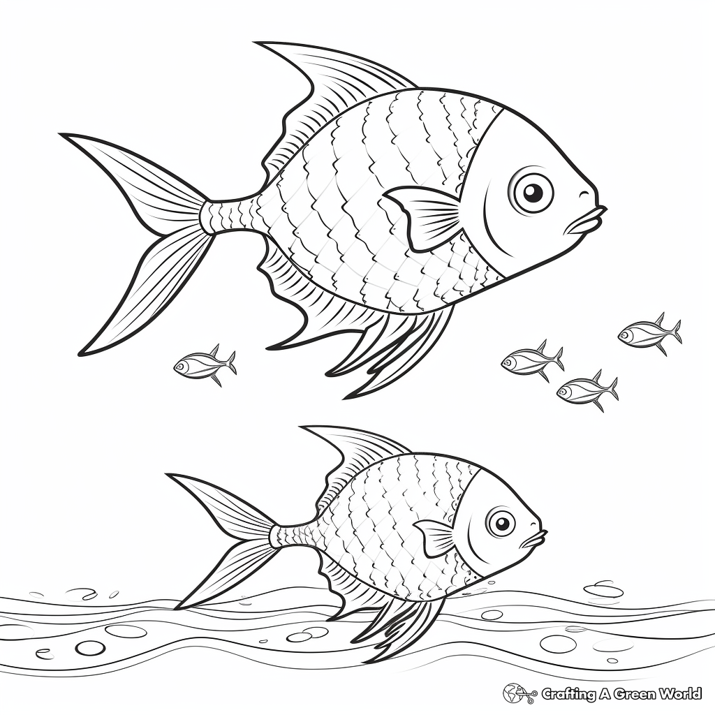Family of Sunfish Coloring Pages: Male, Female, and Fry 1