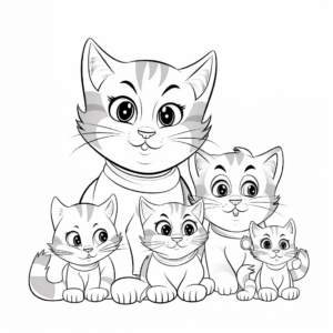 Family of Tabby Cats: Male, Female, and Kittens Coloring Pages 4